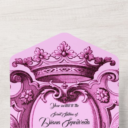 Pink Crown Royal Princess Sweet 16 All In One Invitation