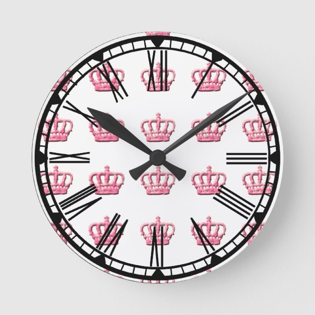 Pink Crowns and Roman Numerals Wall Clock (Front)
