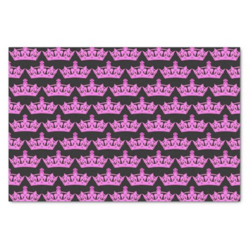 Pink Crowns Pattern Black Tissue Paper