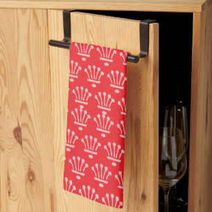 Pink Crowns Red Kitchen Towel