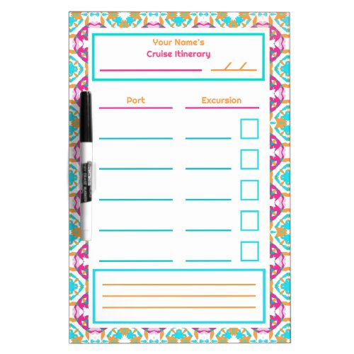 Pink Cruise Itinerary Port Excursion List Magnetic Dry Erase Board