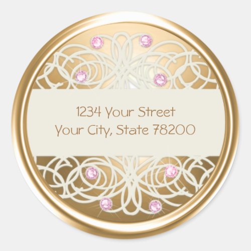 Pink Crystal and Gold Damask Return Address Seal