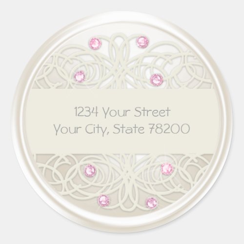 Pink Crystal and Pearl Damask Return Address Seal