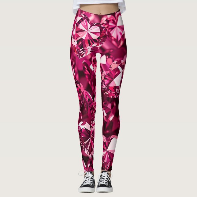 Pink Crystal Diamond Hearts Leggings (Front)