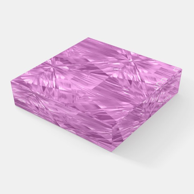 Pink Crystal Glass Personalized Paperweight (Angled)