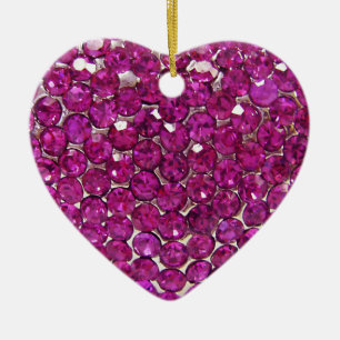 Pink Crystal Heart Ceramic Ornament
