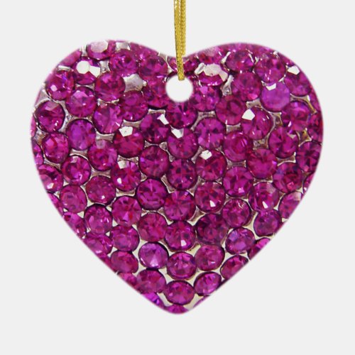 Pink Crystal Heart Ceramic Ornament