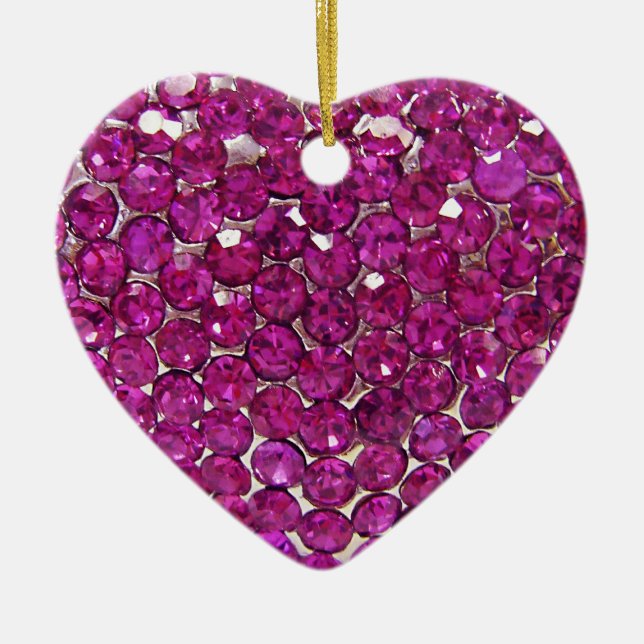 Pink Crystal Heart Ceramic Ornament (Front)