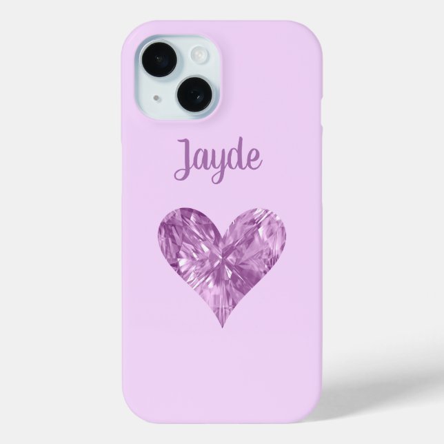 Pink Crystal Heart Personalized Mobile Phone Case (Back)