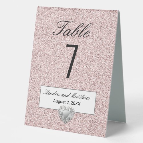 Pink Crystal Ice Glitter Heart Diamond Wedding  Table Tent Sign