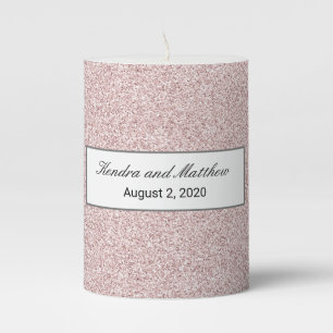 Pink Crystal Ice Glitter Texture Wedding Pillar Candle