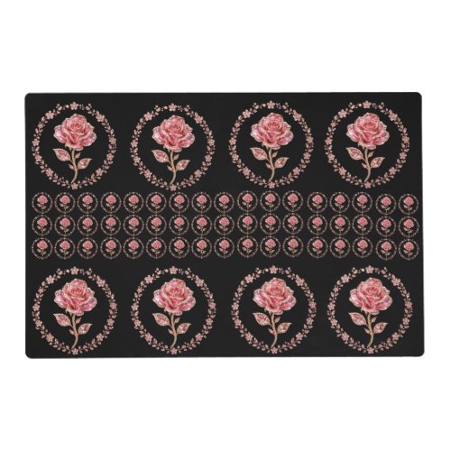 Pink Crystal Rose Diamond Wreath Art Placemat
