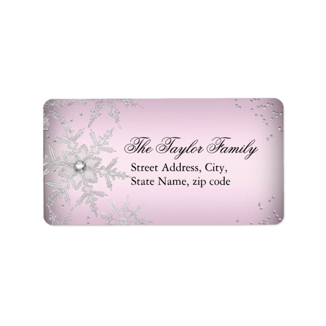 Pink Crystal Snowflake Christmas Address Labels (Front)
