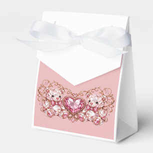 Pink Crystal Teddy Bears with Gem Heart Favor Boxes