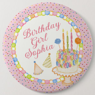 Pink Cue the Confetti Birthday Party Dessert Button