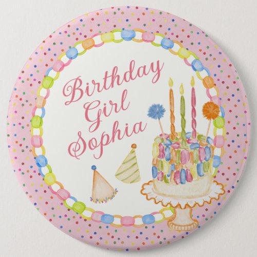 Pink Cue the Confetti Birthday Party Dessert Button