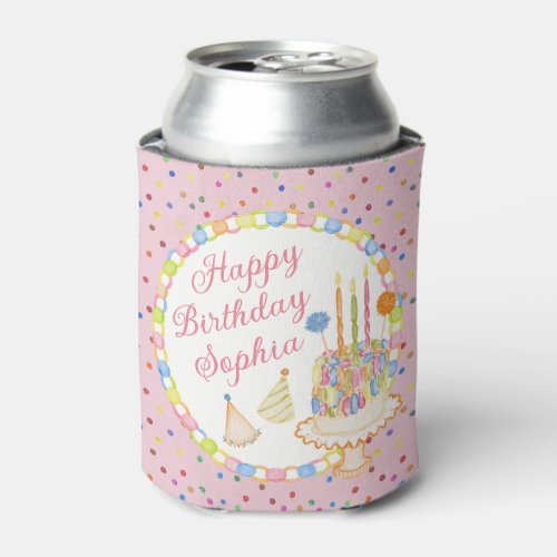 Pink Cue the Confetti Birthday Party Dessert Can Cooler