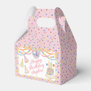 Pink Cue the Confetti Birthday Party Dessert Favor Boxes