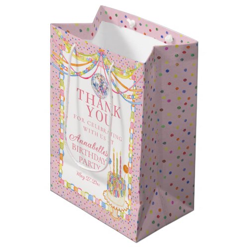 Pink Cue the Confetti Birthday Party Dessert Medium Gift Bag