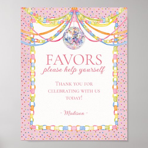 Pink Cue the Confetti Birthday Party Favors Sign