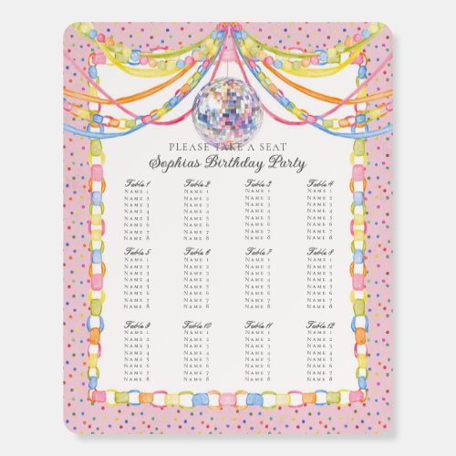 Pink Cue the Confetti Birthday Party Seating Chart Foam Board