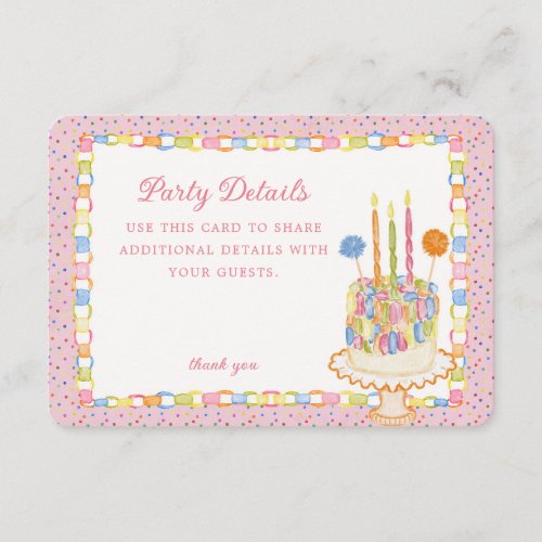 Pink Cue the Confetti Paper Chain Birthday Details Enclosure Card