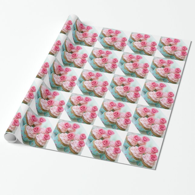 Pink Cup Cakes Wrapping Paper (Unrolled)