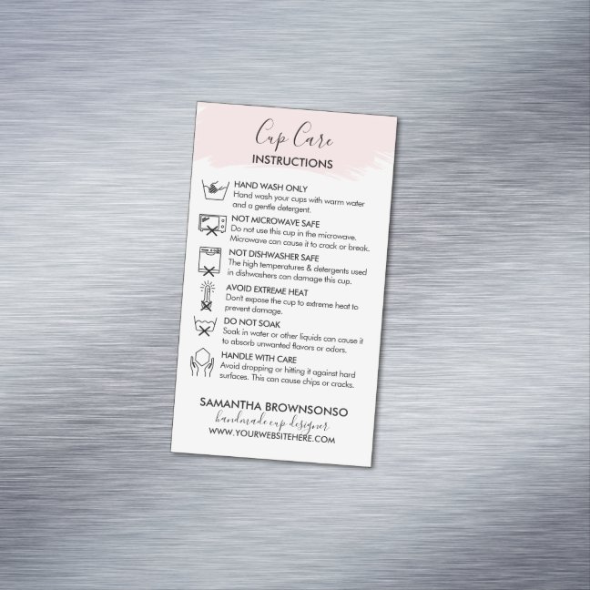 Pink Cup Care Instruction Customizable Business Card Magnet