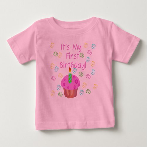 Pink Cupcake 1st Birthday Baby T_Shirt