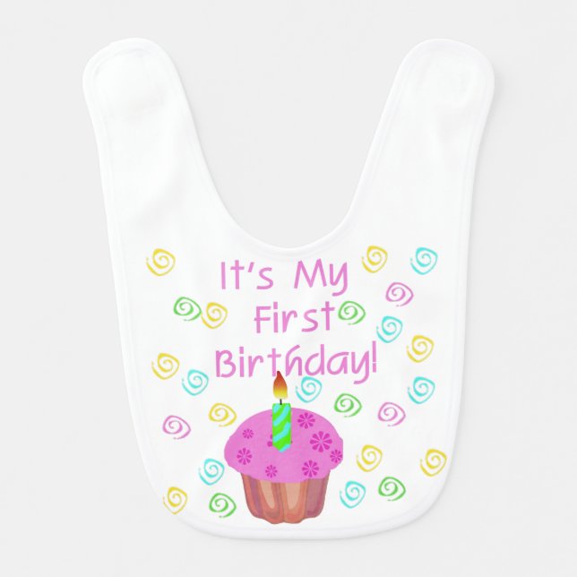Pink Cupcake 1st Birthday Bib (Front)