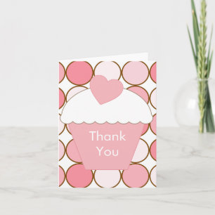 Pink Cupcake and Dots Letterpress Thank You Card