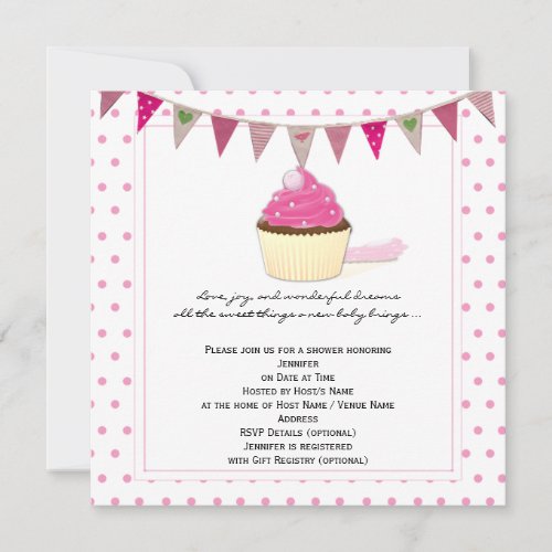 Pink Cupcake Baby Shower Invitation