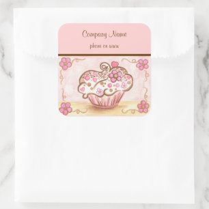 Pink Cupcake Bakery Business Stickers