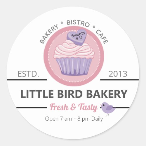 Pink Cupcake Bakery Customizable Classic Round Sticker