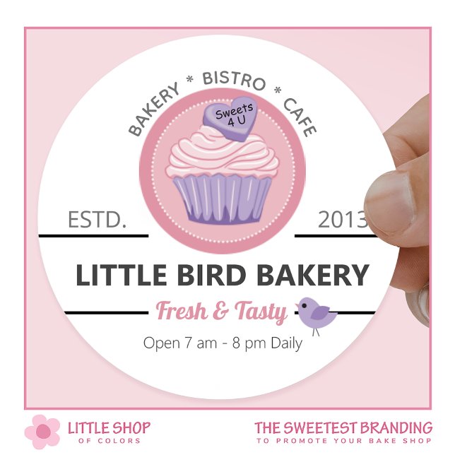 Pink Cupcake Bakery Customizable Classic Round Sticker (Creator Uploaded)