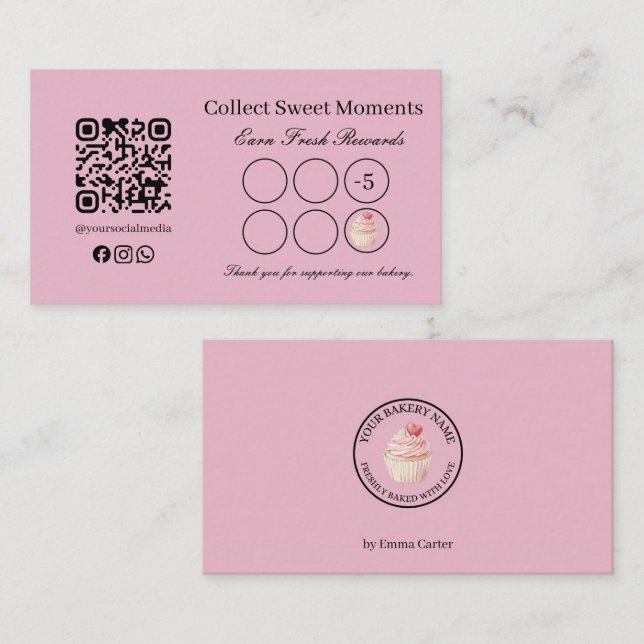 Pink Cupcake Bakery Loyalty Punch Card (Front/Back)