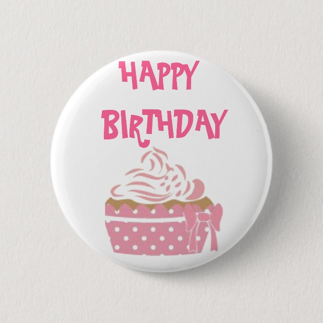 Pink Cupcake Birthday Badge Button (Front)