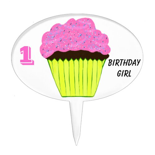 Pink Cupcake Birthday Cake Pick