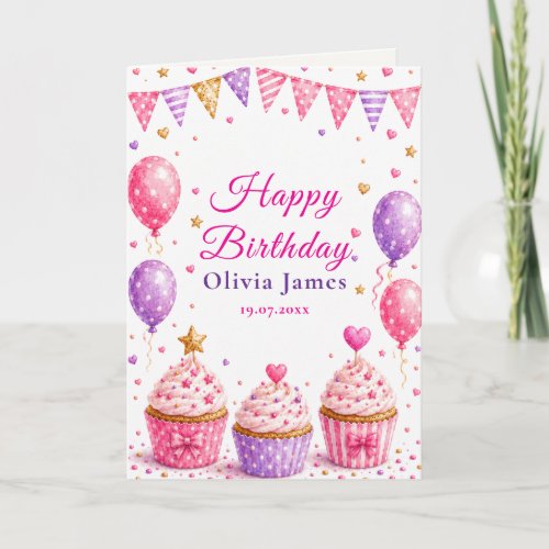 Pink Cupcake Birthday Greeting Card