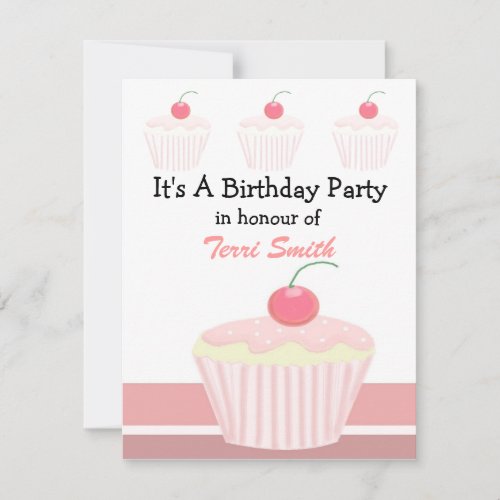 Pink Cupcake Birthday Invitation