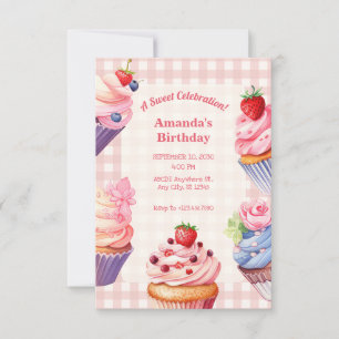 Pink cupcake birthday invitation