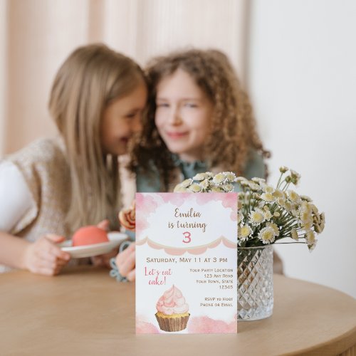 Pink Cupcake Birthday Invitation