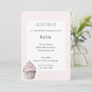 Pink Cupcake Birthday Invitation