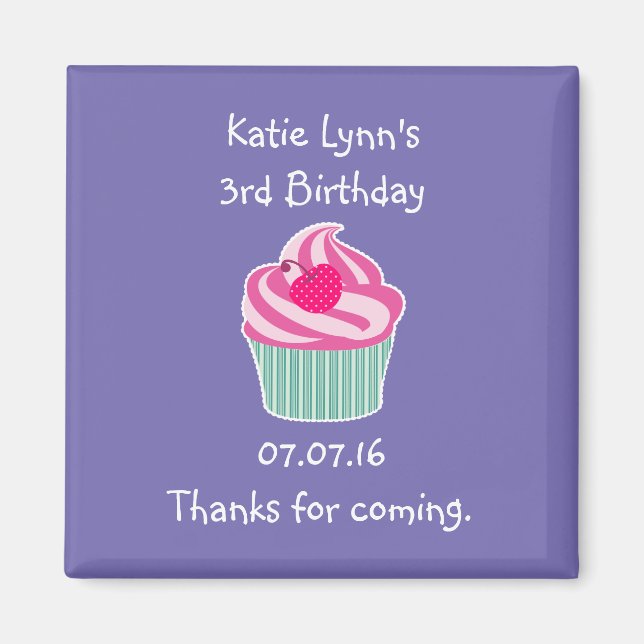 Pink Cupcake Birthday Party Favor Magnet (Front)