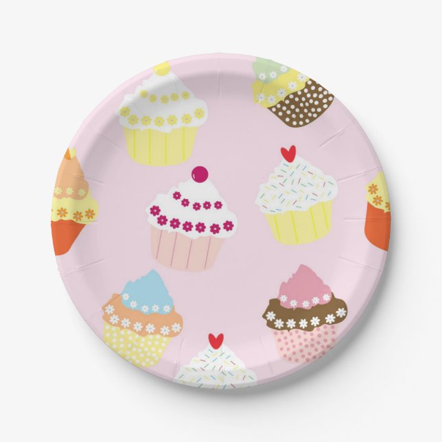 Pink Cupcake Birthday Party Paper Plates (Front)