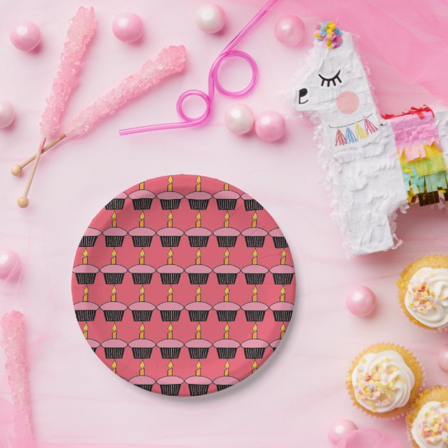 Pink Cupcake Birthday Party Paper Plates (Party)