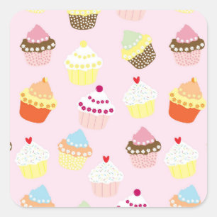 Pink Cupcake Birthday Party  Square Sticker