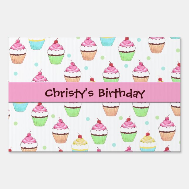Pink Cupcake Birthday Sign Sign (Front)
