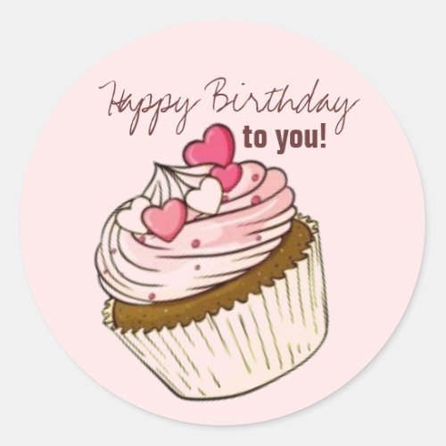 Pink Cupcake Birthday Sticker
