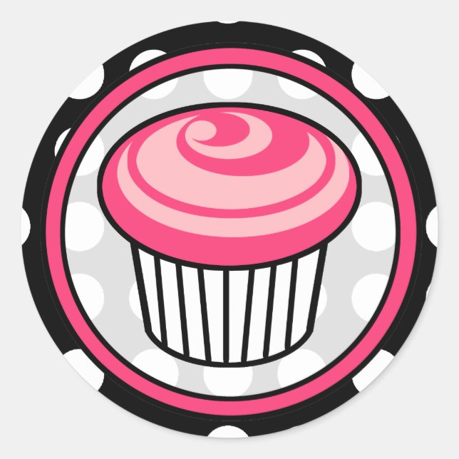 Pink Cupcake Birthday Sticker -  White Polka Dot (Front)
